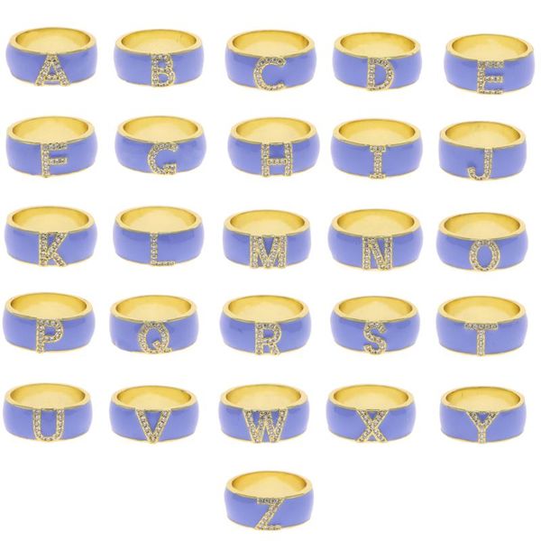 

wedding rings gold color blue enamel ring cz name letter 26 alphabet initia ename wome delicate jewelry 2021, Slivery;golden