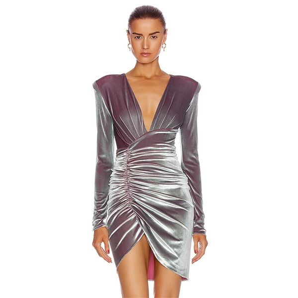 

winter women long sleeve bodycon club dress deep v neck draped celebrity mini evening party lady 210507, Black;gray