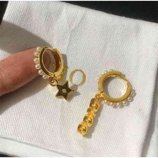 

70% off outlet online year new net red same asymmetric star letter pearl earrings, Golden