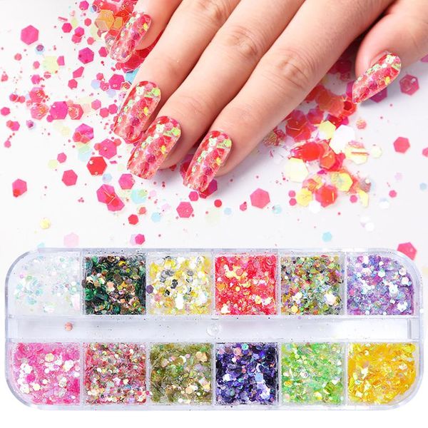 

nail glitter sequins 12 grids holographics powder aluminum irregular mirror foil art decor nails, Silver;gold