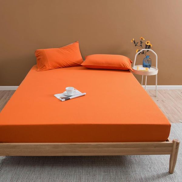 

sheets & sets 1 pc knitted cotton fitted sheet queen king size solid color with four corners on rubber band