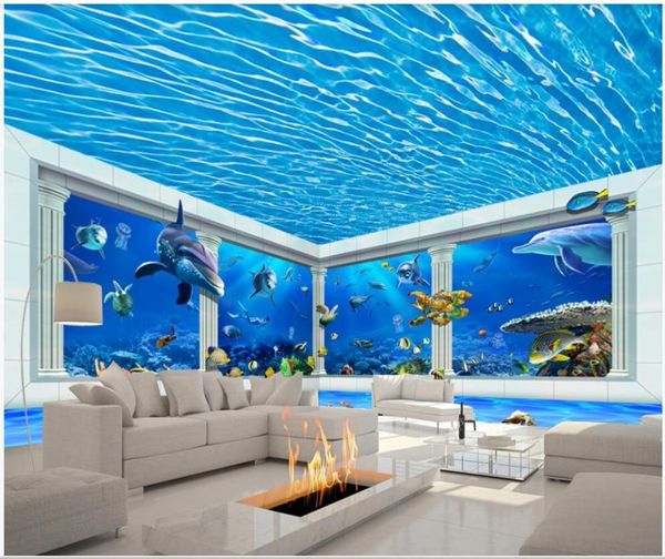 

wallpapers custom po 3d wallpaper roman column underwater world dolphin full house backdrop home decor room for wall 3 d