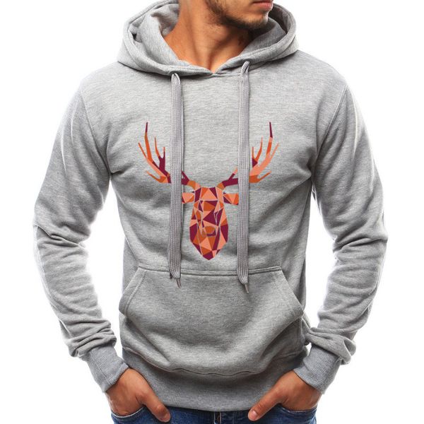 

men's hoodies european christmas elk printed long sleeve hooded sweater, Black