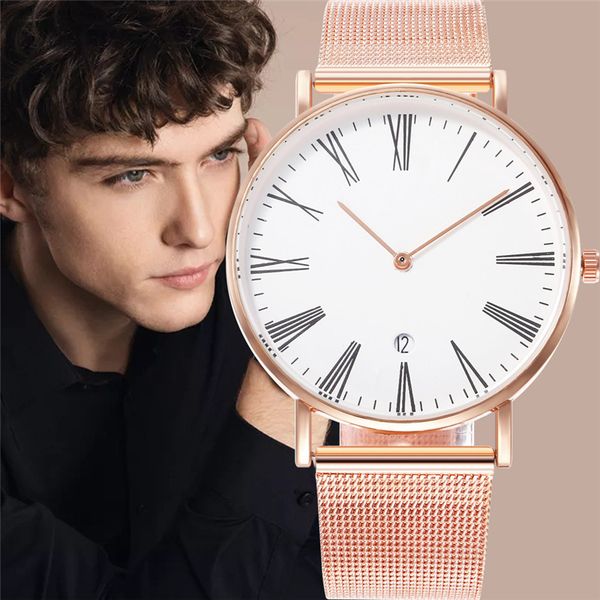 

brand luxury watches classic fashion watch designer watch khorasan men's roman scale leisure calendar alloy mesh band quartz, Slivery;brown
