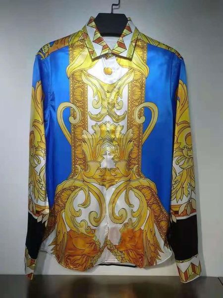 

men's casual shirts europe styel all season silk fashion designer retro print shirt c429, White;black