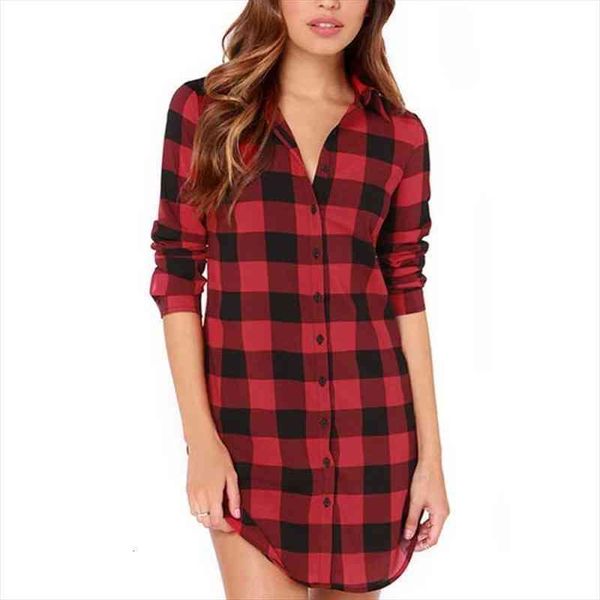 

europe america plaid models autumn women shirt wild long lattice blusa clothing vestidos yff6092, White