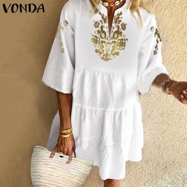 

casual dresses summer dress vintage floral printed short sleeve retro 2021 vonda bohemian party vestidos female robe femme, Black;gray