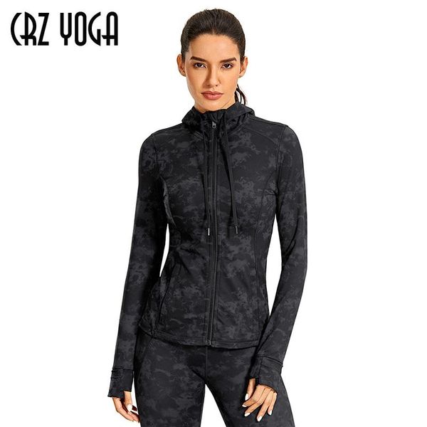 

running jackets crz yoga hooded workout track jacket for women full zip hoodie sportswear with pockets, Black;red