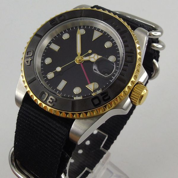 

classic bliger 40mm herenhorlog born bezel no dial gmt sapphire crystal automatic movement golden coated case hand, Slivery;brown