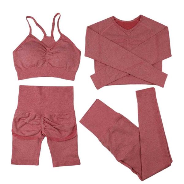 

yoga outfit 2/3/4pcs set workout seamless women sportswear gym clothing sports suits fitness short sleeve crop high waist leggings