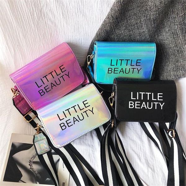 

laser bag ribbon sequined women handbag shoulder diagonal letter female mobile phone small square evening bags