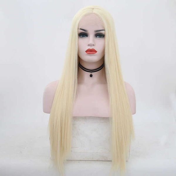 

wig women's long straight hair front lace wig chemical fiber headgear, Black