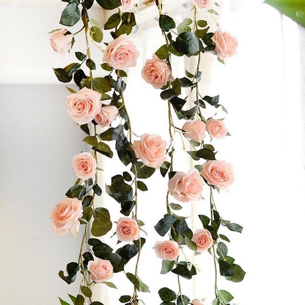

decorative flowers & wreaths silk artificial rose vine hanging for wall decoration rattan fake plants leaves garland romantic wedding home