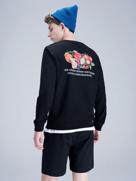 

men slogan & fruit print sweatshirt & drawstring waist shorts q6dv#, Gray