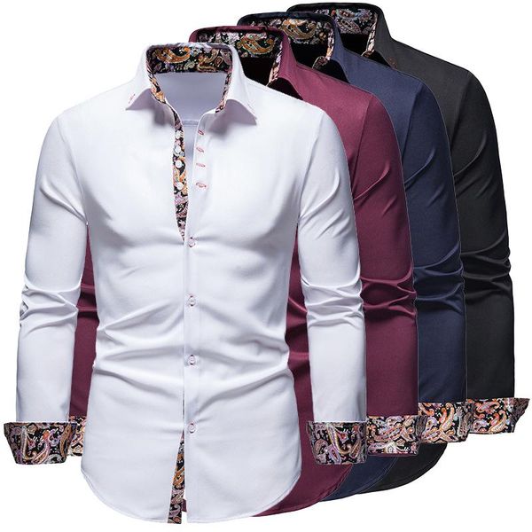 

men's casual shirts 2021 fashion long sleeve business daily party dress color matching, White;black