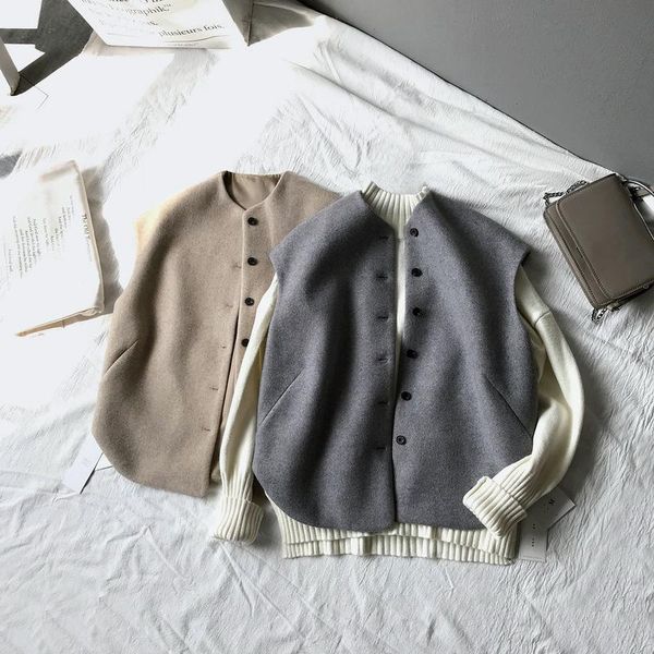 

women's vests daily apparel female 2021 fashion casual jacket coat cardigan sleeveless autumn winter woollen camel gray vest for women, Black;white