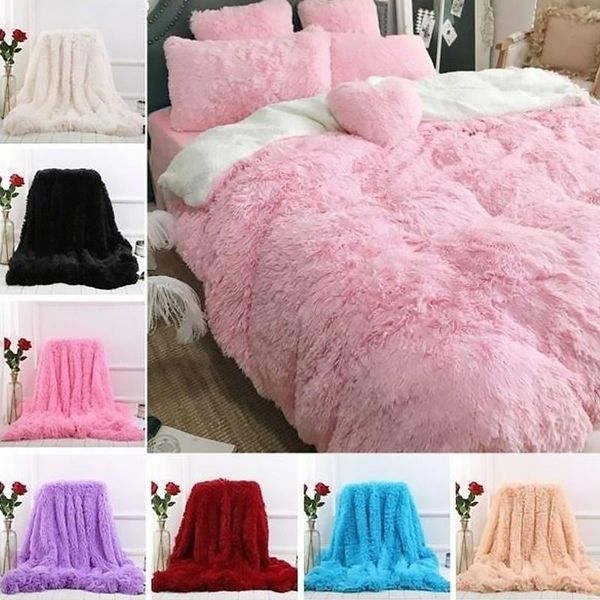 

soft plush blanket faux fur throw bed cover sofa bedspread long shaggy warm fluffy bedding sheet cozy blankets