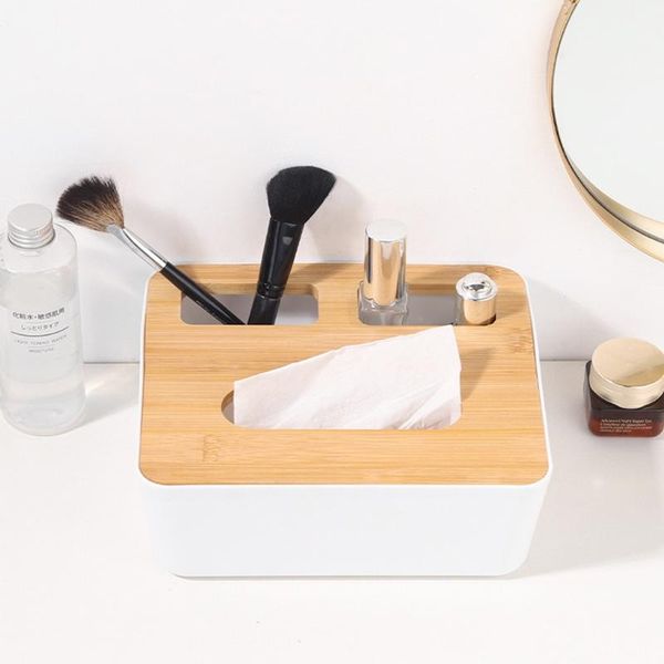 

removable plastic tissue box with wooden cover remote control paper holder napkins case home small items organizer desk 68ue boxes &