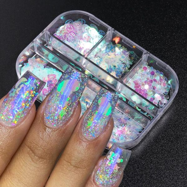 

nail glitter aurora ab colors sequins flakes heart star butterfly charms design nails art decorations all for manicure tr1909-19, Silver;gold