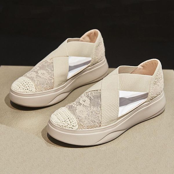 

sandals 2021 summer woman high heeled platform elastic gladiator wedge flat chunky breathable lace increased shoes, Black