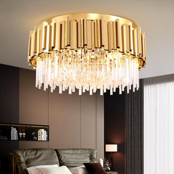 

chandeliers luxury modern ceiling chandelier living room gold/chrome stainless steel crystal lamp round bedroom dining decro lighting