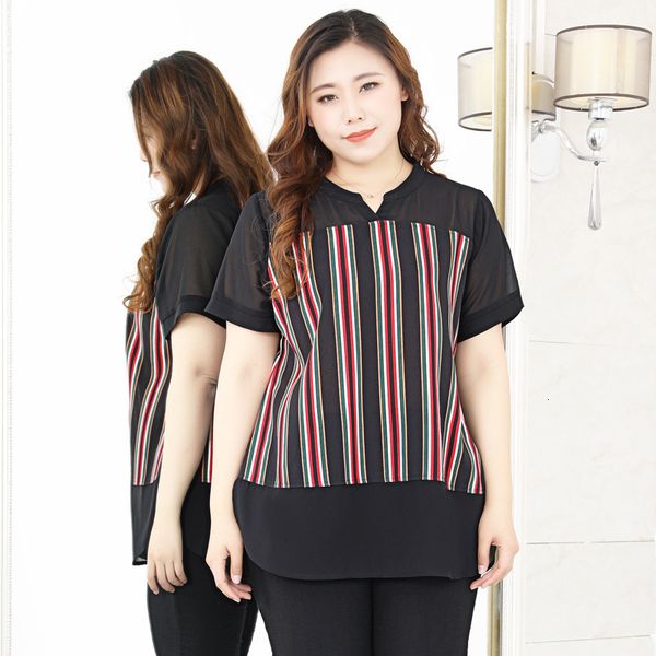 

tee plus size 10xl 9xl 8xl 6xl 4xl women short sleeves summer stylish striped chiffon 2021-ol thin t-shirts for mujers, White