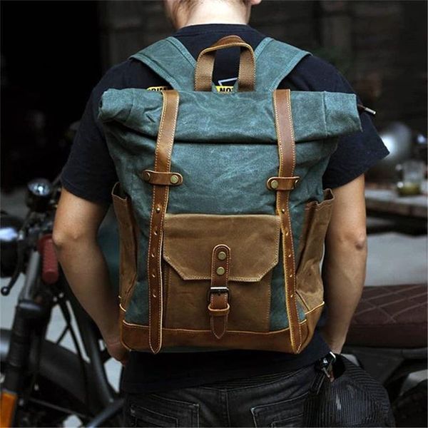 

backpack vintage waxed canvas backpacks travel men waterproof shool for college students