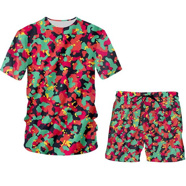 

men's tracksuits ifpd redgreen camouflage t shirt + shorts tracksuit for men streetwear camo 3d print military oversize 2 pieces set dr, Gray