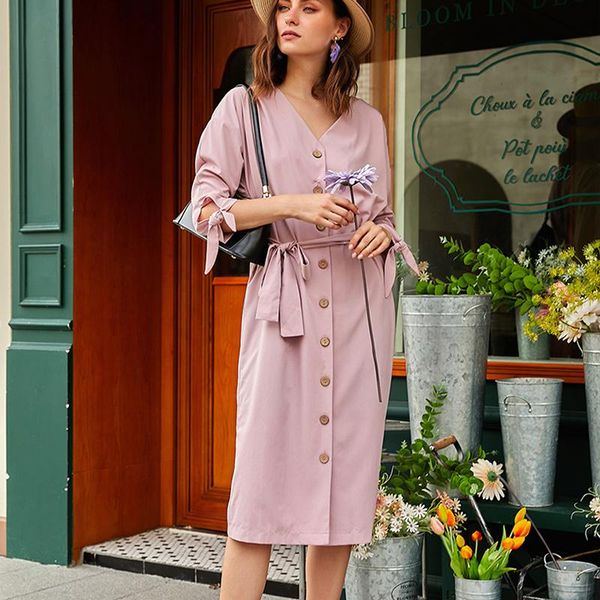 

ladies' elegant drop-shouldered button belt dress for spring 2021 form-fitting long-sleeved commuter partiev-necked fashionable casual, Black;gray