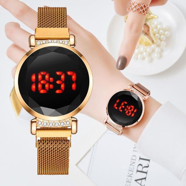 

wristwatches fashion women watches luxury magnet rhinestone led ladies watch dress quartz female blue clock relogio feminino, Slivery;brown