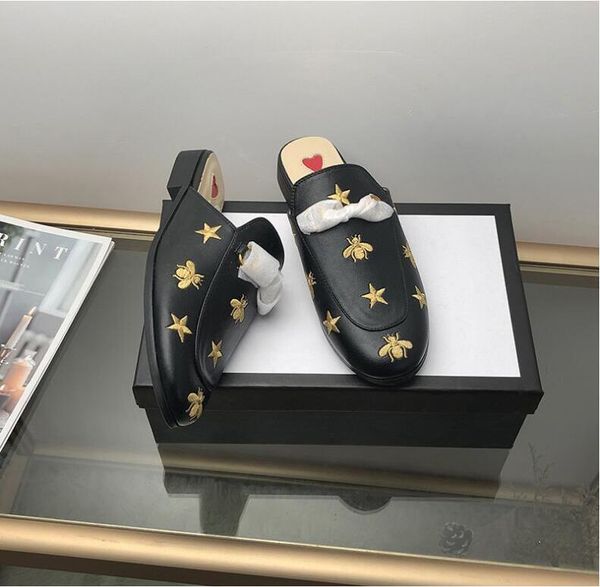 

baotou semi-trailer women's sandals wear 2021 new online celebrity heel-flat leather embroidered muller shoes fashion, Black