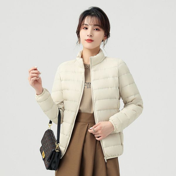 

down winter light short white duck women's stand collar solid color warm 90 down et, Black