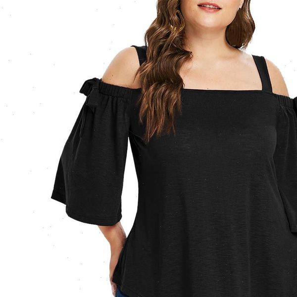 

women plus size blouses summer casual asymmetric cold shoulder blouse bow camisas mujer clothes, White