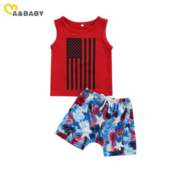 0-3y Dia da Independência Nascido Criança Baby Boy Roupas Set Colete Tops Tie Tye Shorts Verão Infantil Trajes 210515