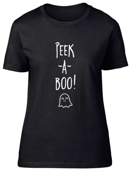 

peek-a-boo halloween fitted womens ladies t shirt, White;black