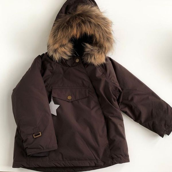 

down coat mini a t brand 2021 winter kids thick baby boys girls cute hooded real fur warm jacket toddler cotton outwear ski suit, Blue;gray