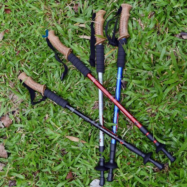 

trekking poles aluminum alloy summer mountaineering staff camping cork handle cane outdoor crutches walking pad walker
