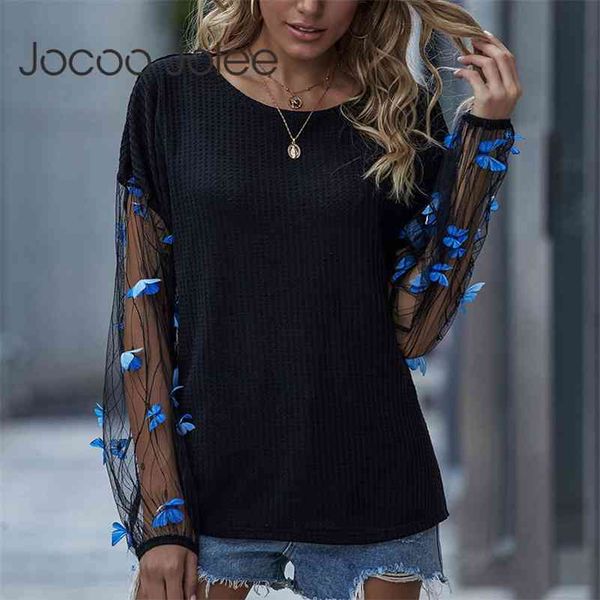 

elegant butterfly mesh lantern patchwork loose blous casual long sleeve vintage shirts harajuku pullover 210416, White