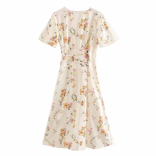 

dresses v-neck plant printing sweet wrap leisure vacation women's short sleeve fresh simple idyllic chic female dress, Black;gray