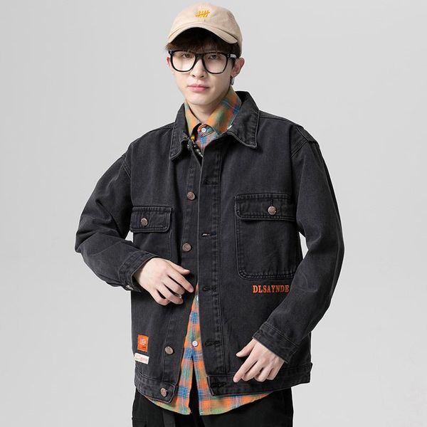 

men's jackets e-baihui hip hop denim jacket fashion autumn spring loose casual windbreaker jeans solid lapel streetwear clothing, Black;brown