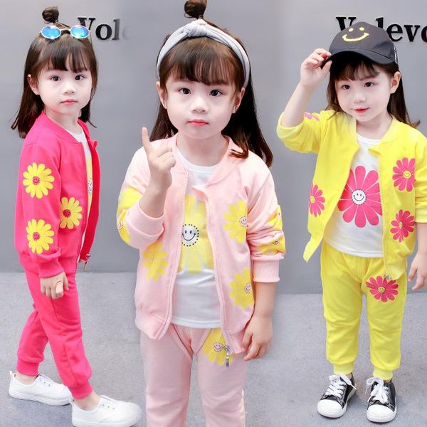 

baby girl's clothing set 2021 winter flower children clothes kid's girls toddler sport suit tracksuit for 1 2 3 4 years sets, White