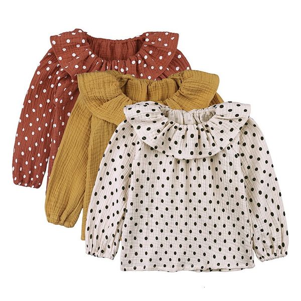 

t-shirts wholesale spring girls shirt waffle polka dot cotton linen peter pan collar baby girl clothes full sleeve e831 nfcu, Blue