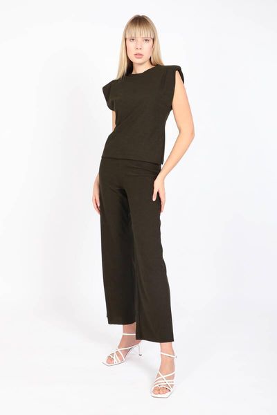 

women's two piece pants khaki ribbed bottom suit, White