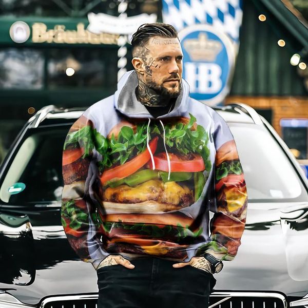 

men's hoodies & sweatshirts 3d printing hamburger pattern hoodie and women's hooded sweatshirt casual street pullover loose oversi, Black
