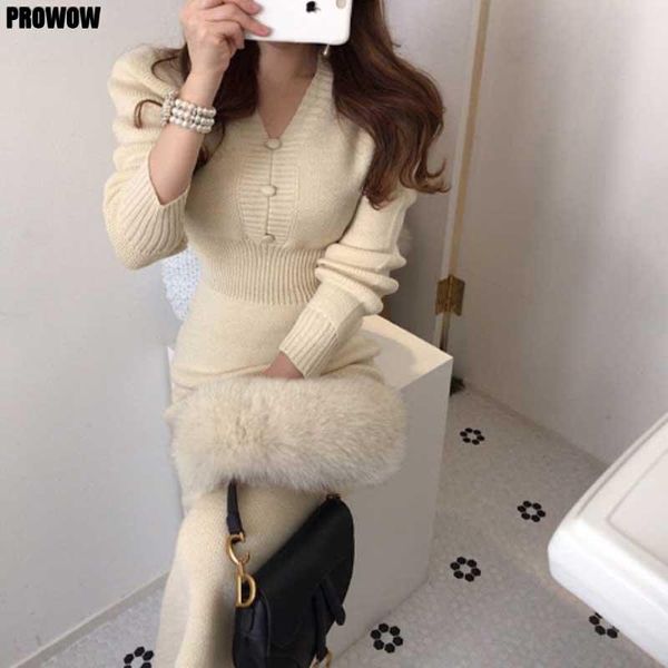 

french one-piece dress women elegant knitted sweater dresses autumn winter 2021 korean v-neck slim long sleeve female casual, Black;gray