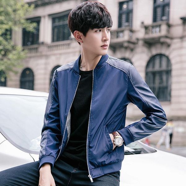 

men's jackets men fall baseball uniform collar youth slim bark jacket, Black;brown