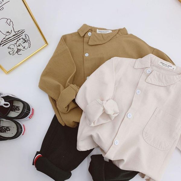 

spring boys fashion irregular collar long sleeve shirts cotton girls solid color clothes, White;black