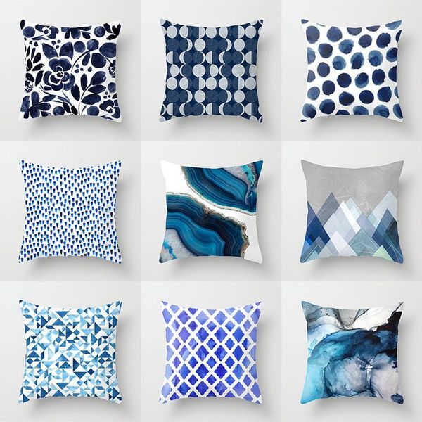 

cushion/decorative pillow 45*45cm blue geometric pillowcase bedside printing cushion cover car backrest decoration no core