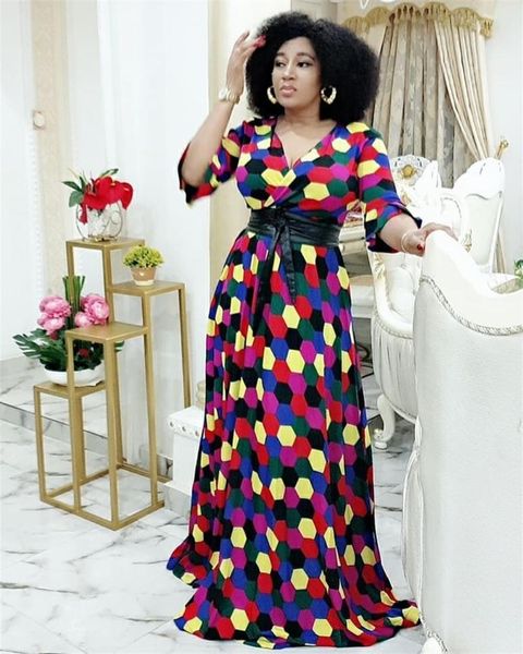 

ethnic clothing 2021 summer and autumn african women polyester printing v-neck long dress, Red