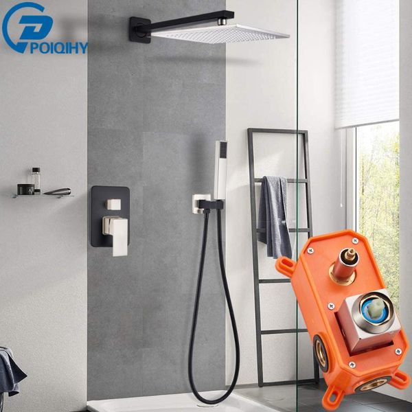 

black brushed shower set concealed bathroom mixer tap brass rainfall system embedded box valve sets